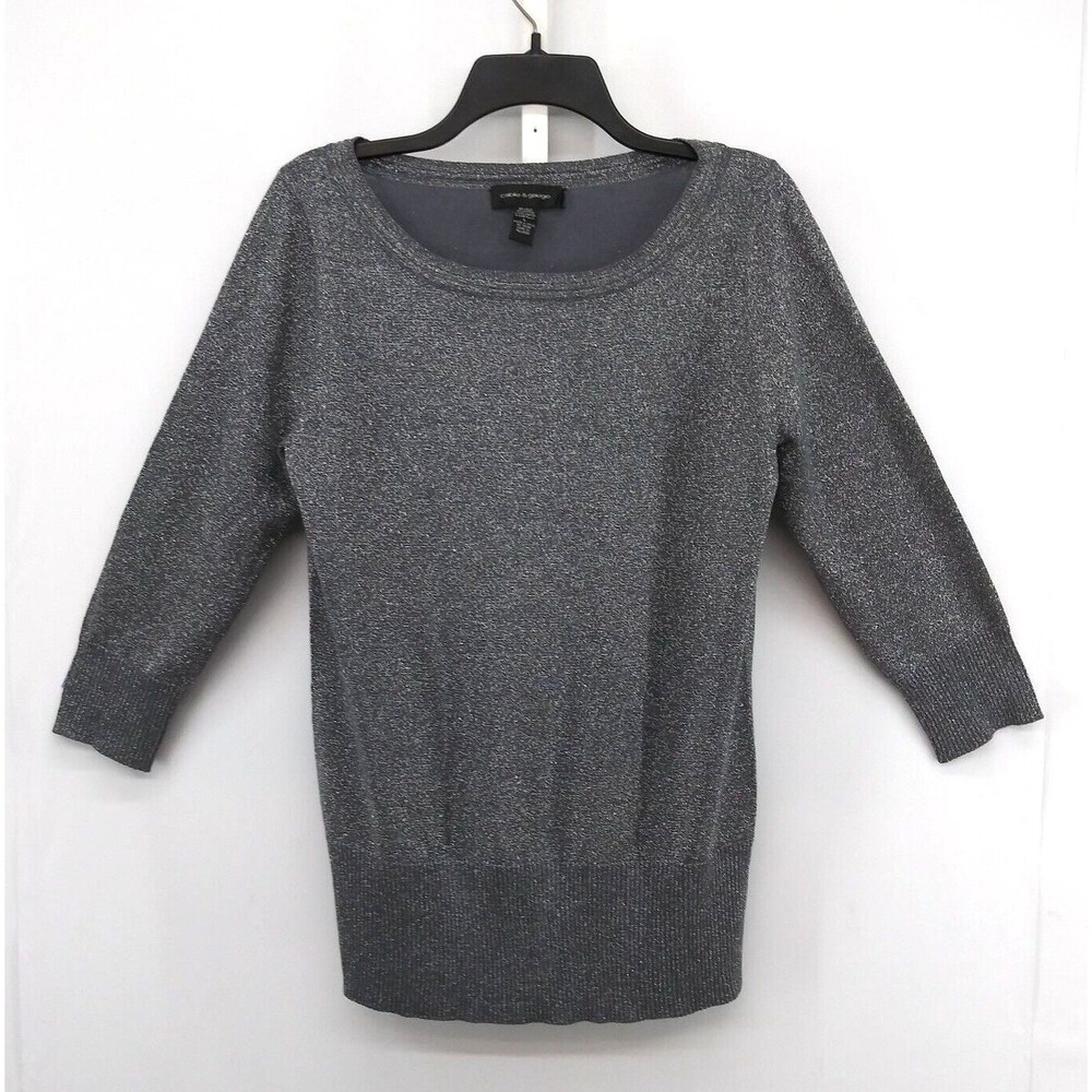 Cable & Gauge Blouse Womens Size L Gray Silver Metallic Thread Silk Blend Top